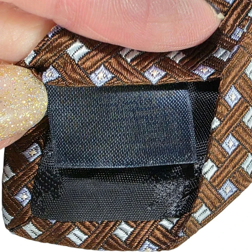 Brooks Brothers Silk Tie Geometric Pattern Brown Blue Mens Formal‎ Neckwear